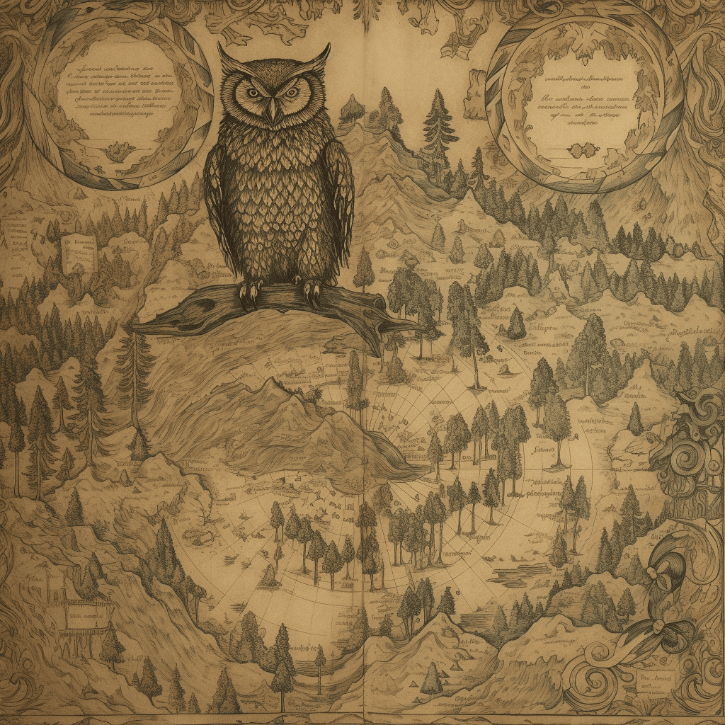 An ancient map with a wise owl